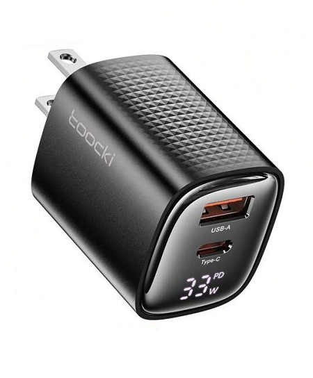 CARGADOR TOOCKI  USB TIPO C DE 33W CON PANTALLA DIGITAL/ BLACK/ TCT33A-XRA01