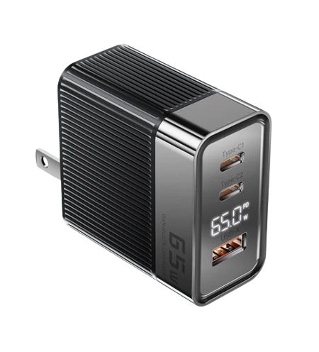 CARGADOR TOOCKI GAN USB + 2 TIPO C 65W CON PANTALLA TCT2C1A-XHA01 BLACK