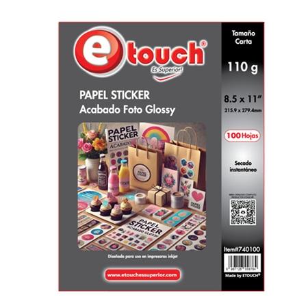 PAPEL FOTOGRAFICO STICKER TAMAÑO CARTA 100 HOJAS ETOUCH 