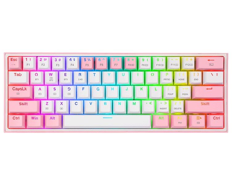TECLADO MECANICO GAMING REDRAGON FIZZ PRO K616-RGB TRIMODE PINK/WHITE