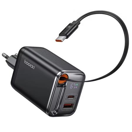CARGADOR TOOCKI GAN USB A +USB C 67W CABLE RETRACTIL 40140011