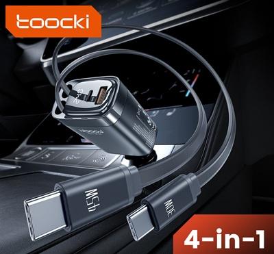 CARGADOR TOOCKI PARA AUTO CABLE DUAL TIPO C  RETRACTIL + USB A + USB C 40130003 105W