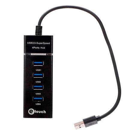 HUB USB 2.0 ETOUCH  4 PUERTOS NEGRO TIPO BARRA HB-4201