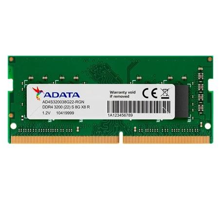 MEMORIA RAM ADATA DDR4, 3200MHZ 8GB SODIMM AD4S32008G22-SGN